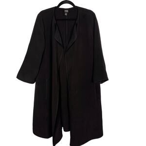 Eileen Fisher L Black Long Open Front Textured Blazer Jacket Silk Blend Magnetic